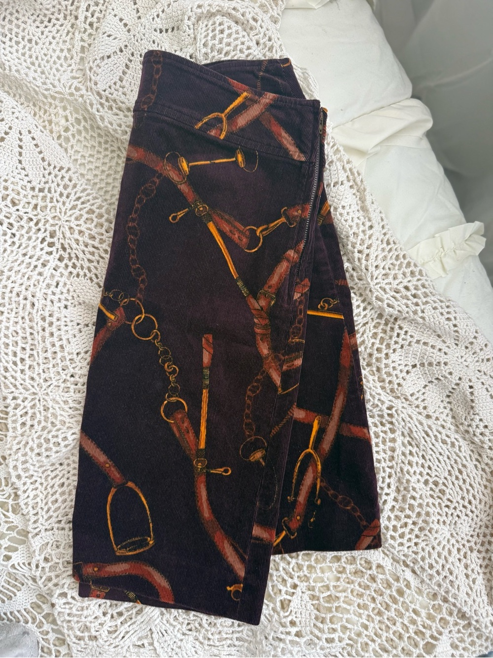 Talbots Purple Y2K Mini Skirt with Gold & Brown Equestrian Print - Picture 4 of 6